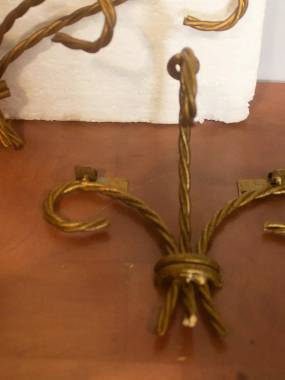 Homco Vintage Gold Metal Twisted Rope Wall Shelf without Glass Shelf